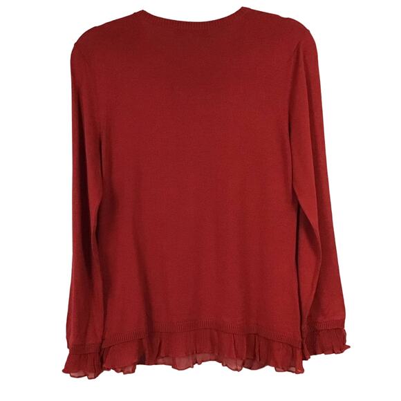 Emanuel Ungaro Silk True Red Crewneck Pullover Ruffle Hem Pullover Sweater sz M - Picture 2 of 8